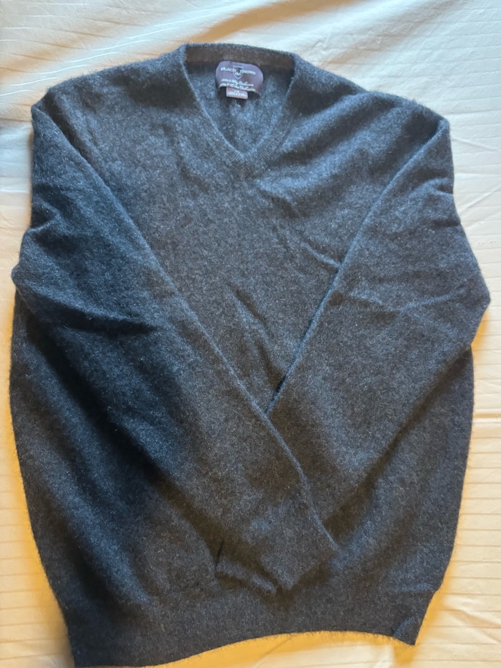 100% Cashmere Black Brown 1826 Men's Charcoal V-Neck Sweater